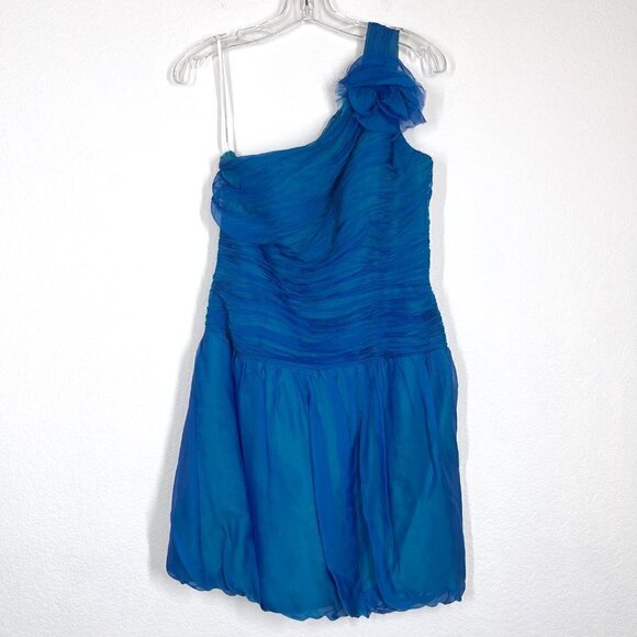 Vintage Dresses & Skirts - Vintage Dress Neiman Marcus Blue Silk Cocktail Formal Mini Bubble Retro